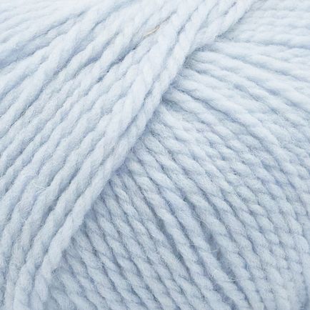 A close-up of light blue yarn strands, showing the soft texture and twisted ply structure of the fiber.