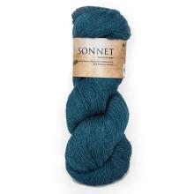 Blue skein of yarn with a 'Sonnet' label on a white background
