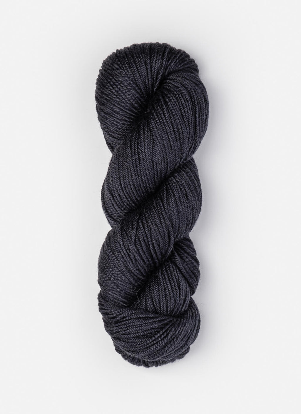 Dark gray skein of yarn on a white background