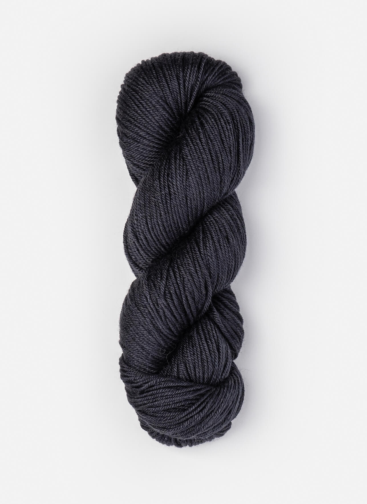 Dark gray skein of yarn on a white background