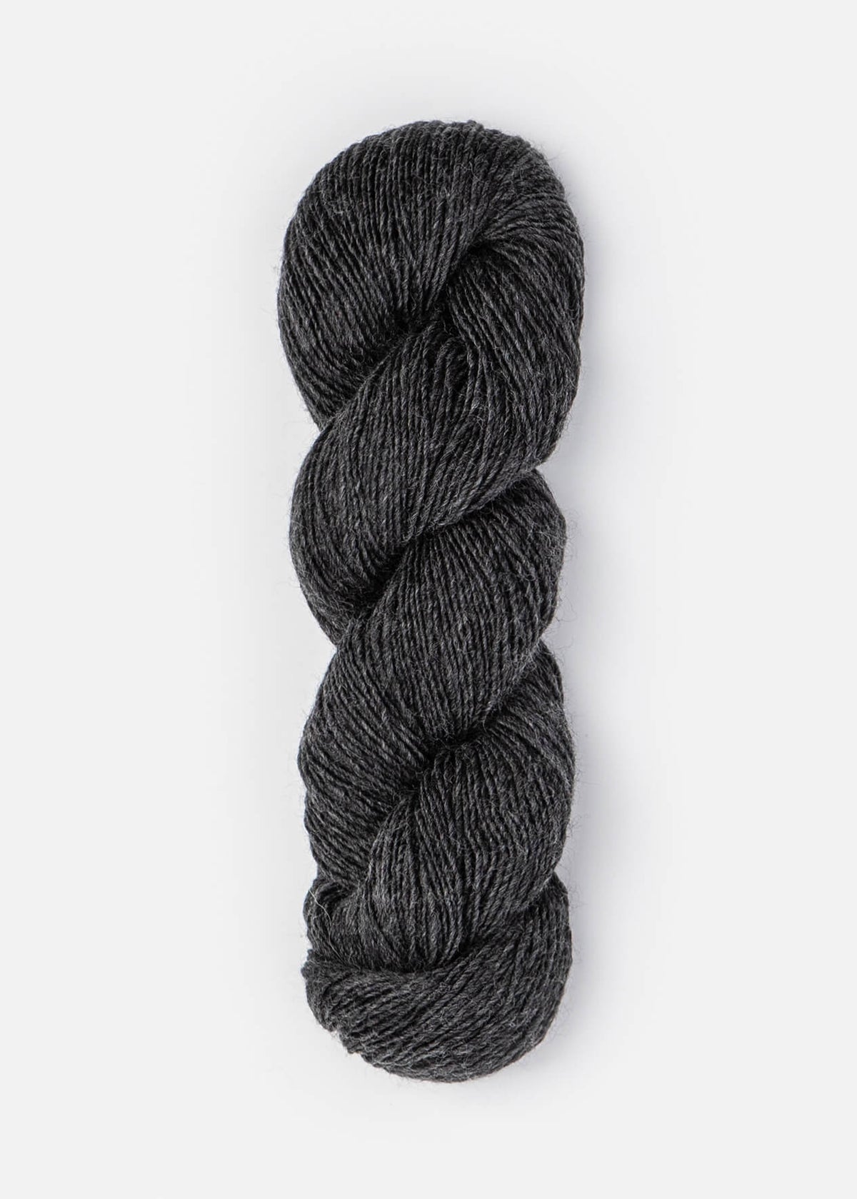 Dark gray skein of yarn on a white background