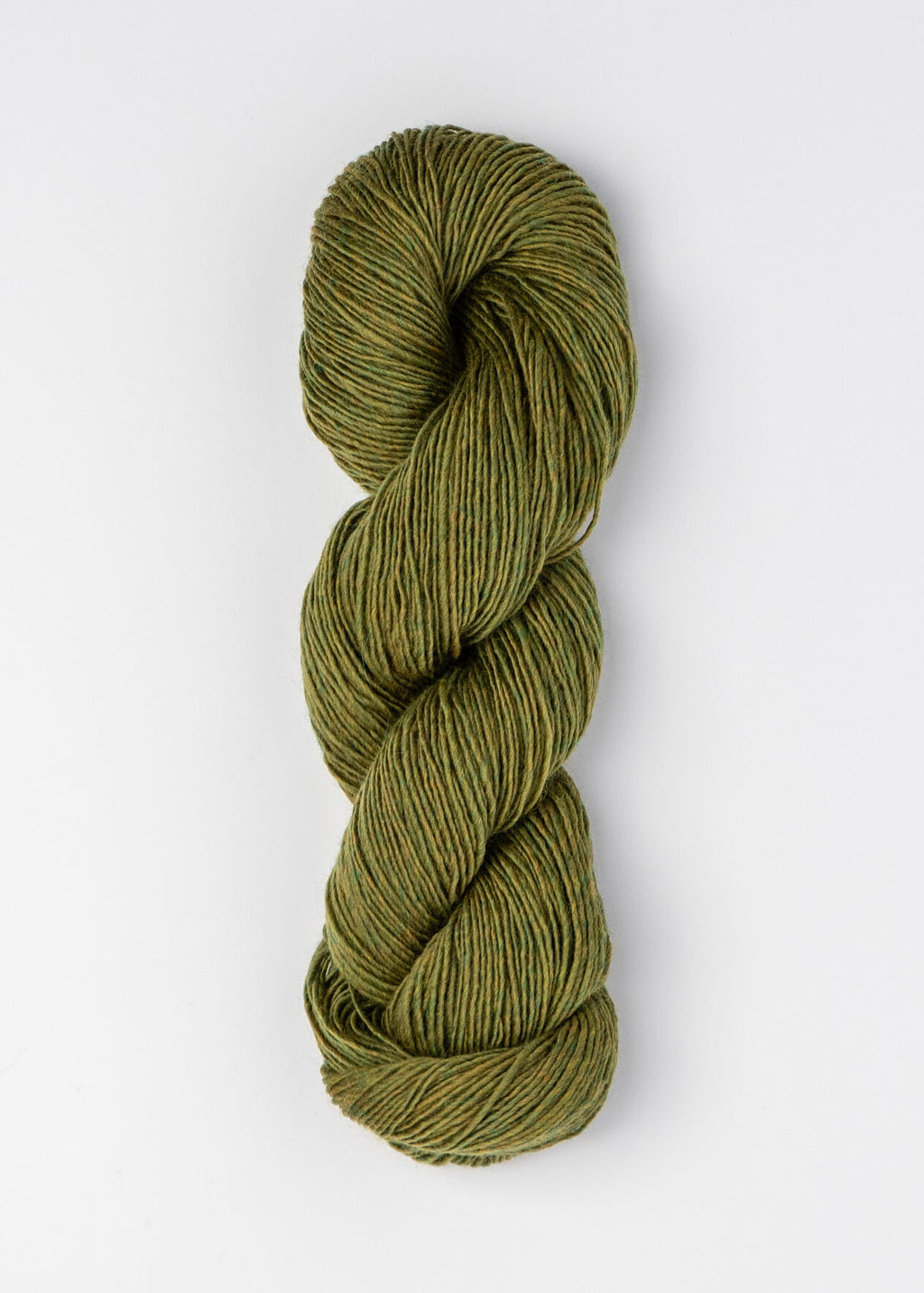 Green skein of yarn on a white background