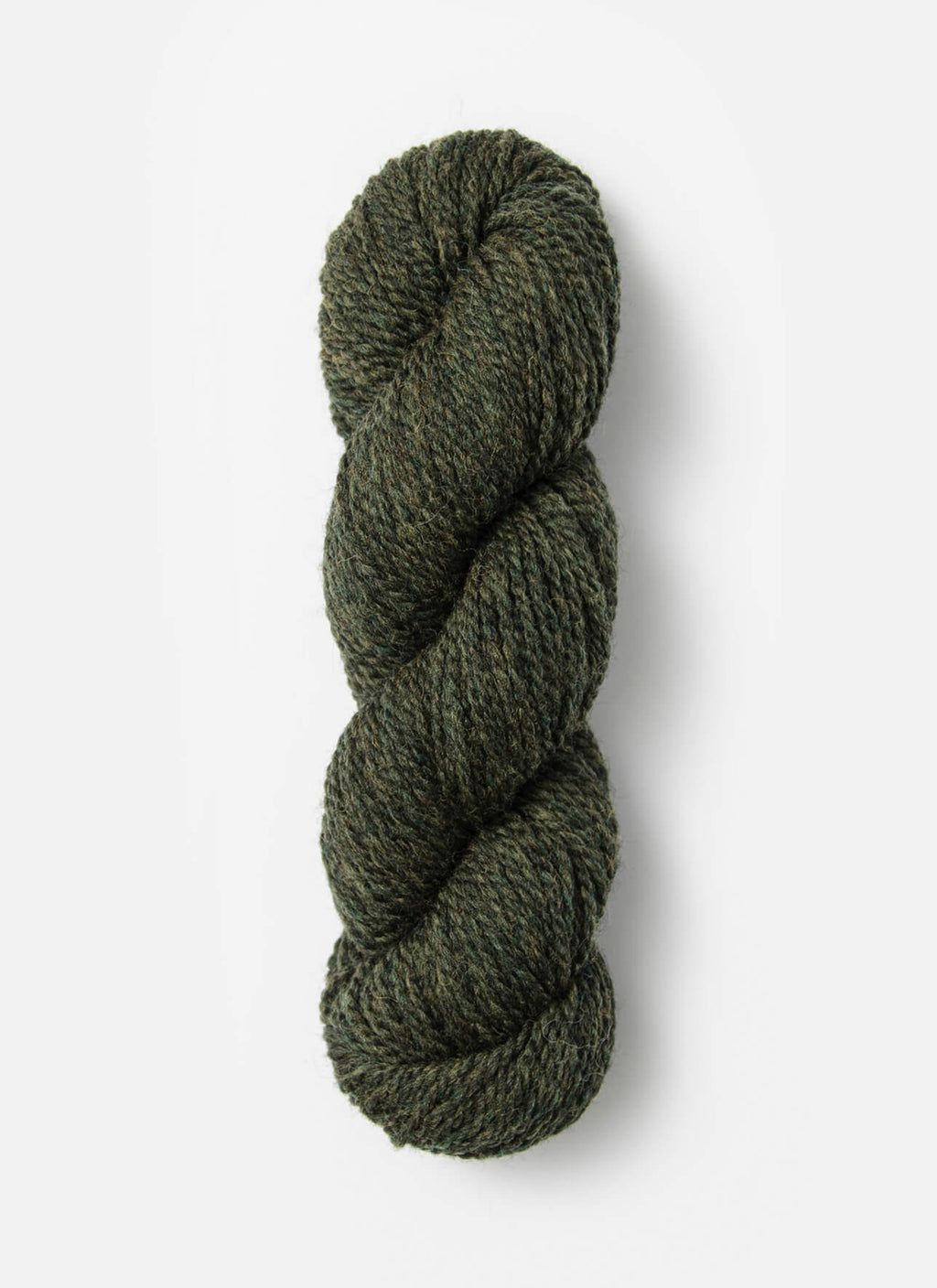 Skein of dark green yarn on a white background
