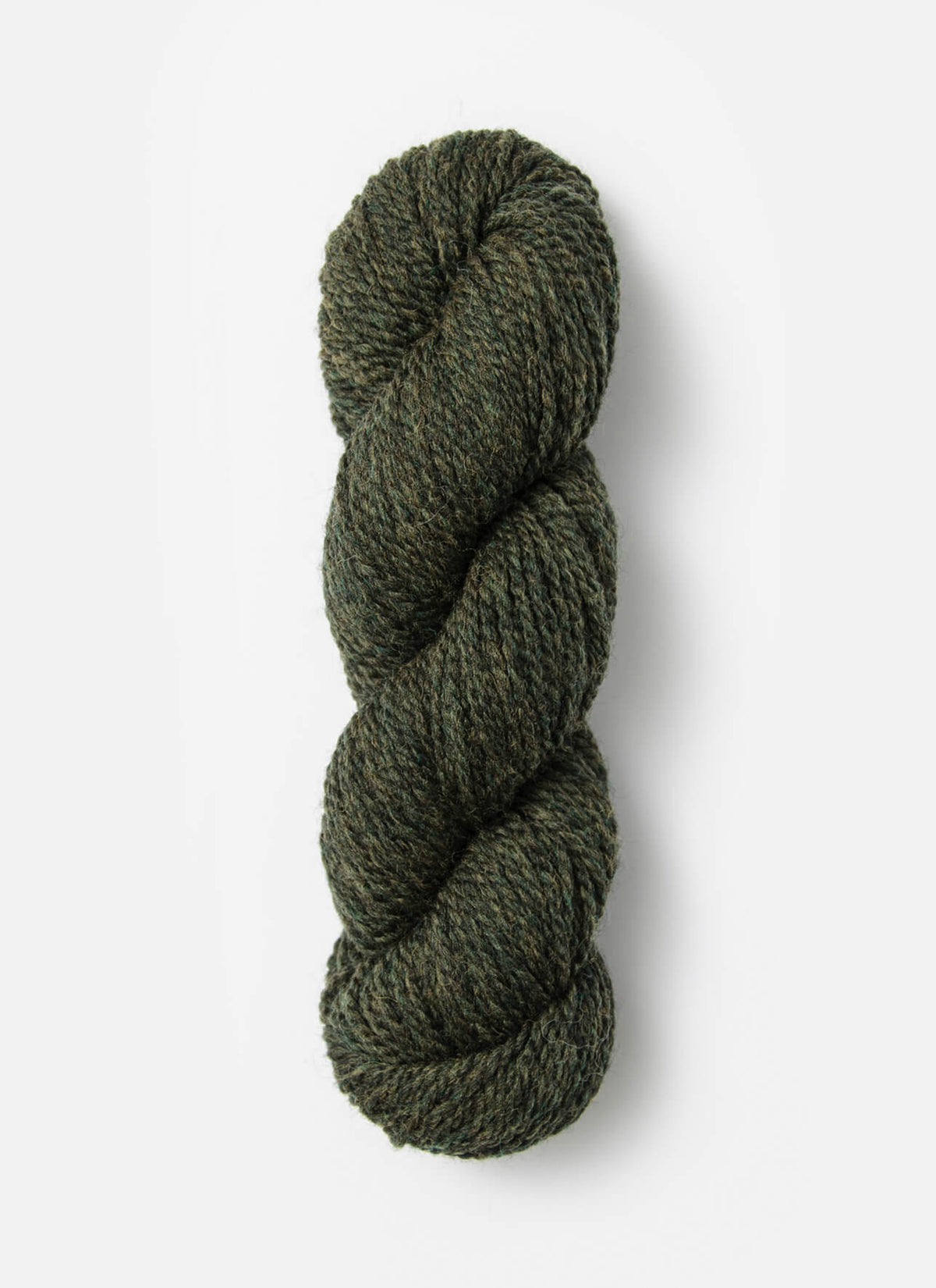 Skein of dark green yarn on a white background