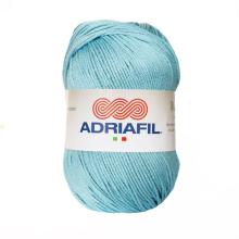 A skein of light blue yarn with a white paper label reading ADRIAFIL, shown on a plain white background.