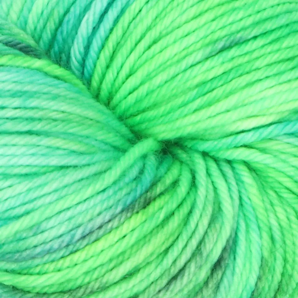 Close-up of green yarn with a gradient effect