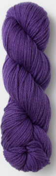 A single skein of purple yarn photographed against a plain light gray background.