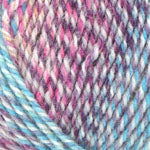 Close-up of multicolored yarn with a blue and pink pattern