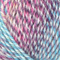 Close-up of multicolored yarn with a blue and pink pattern