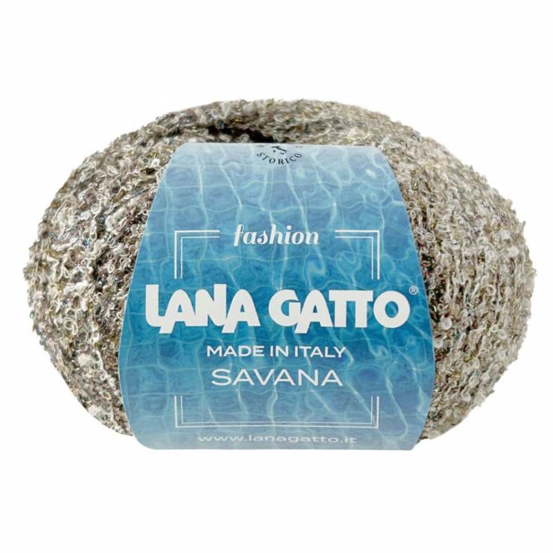 A ball of Lana Gatto Savana yarn with a blue paper label, shown on a plain white background.