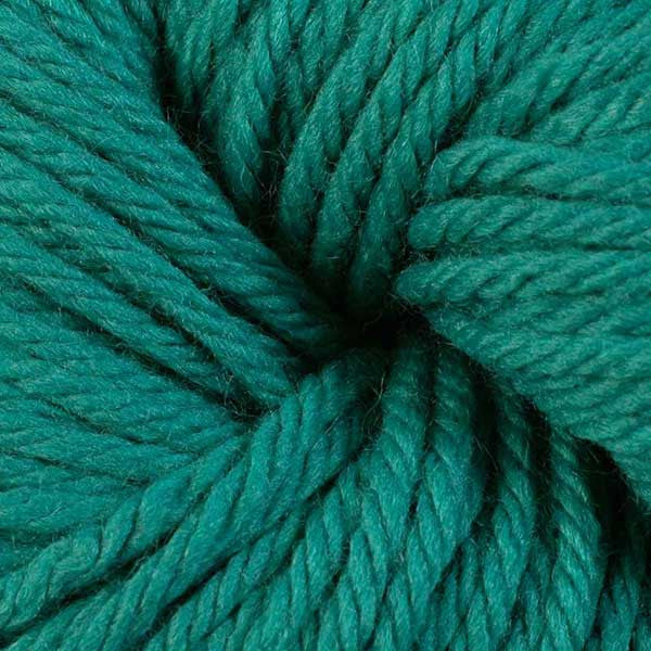 Close-up of teal yarn with a visible knot