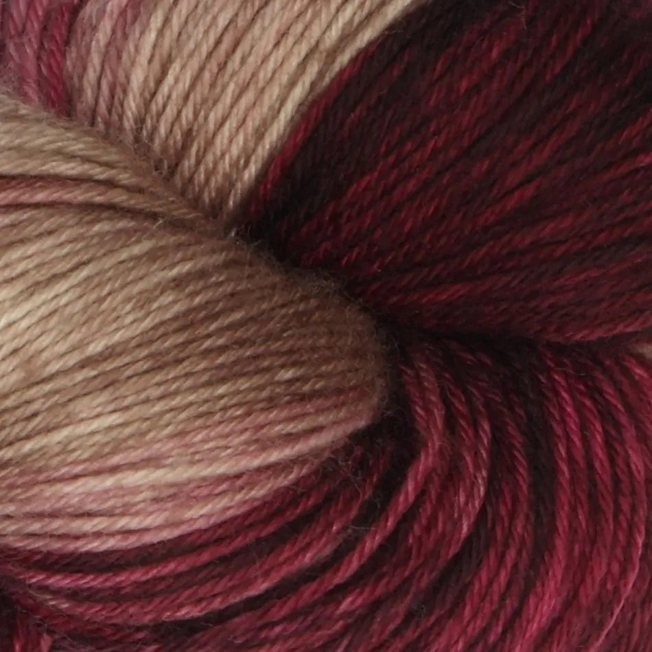 Close-up of a skein of red and brown yarn