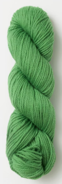 A single skein of bright green yarn photographed against a plain white background.